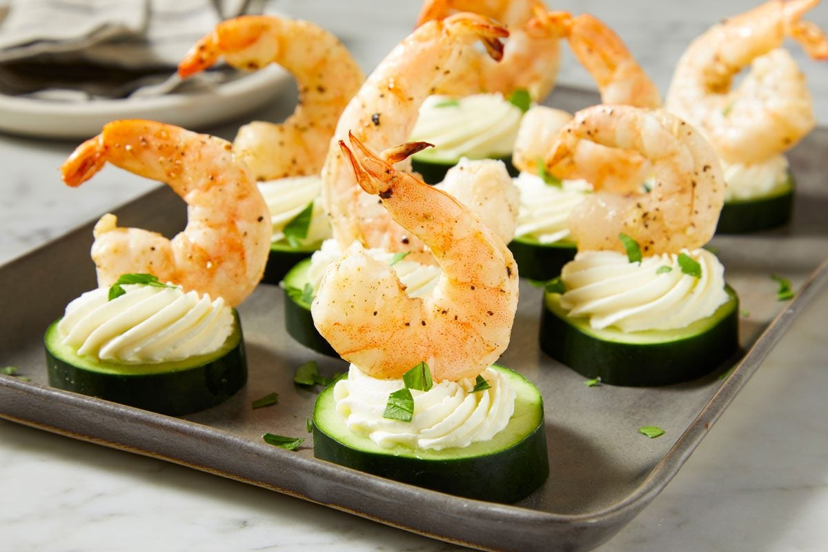 wide shot of Greek Shrimp Canapes;