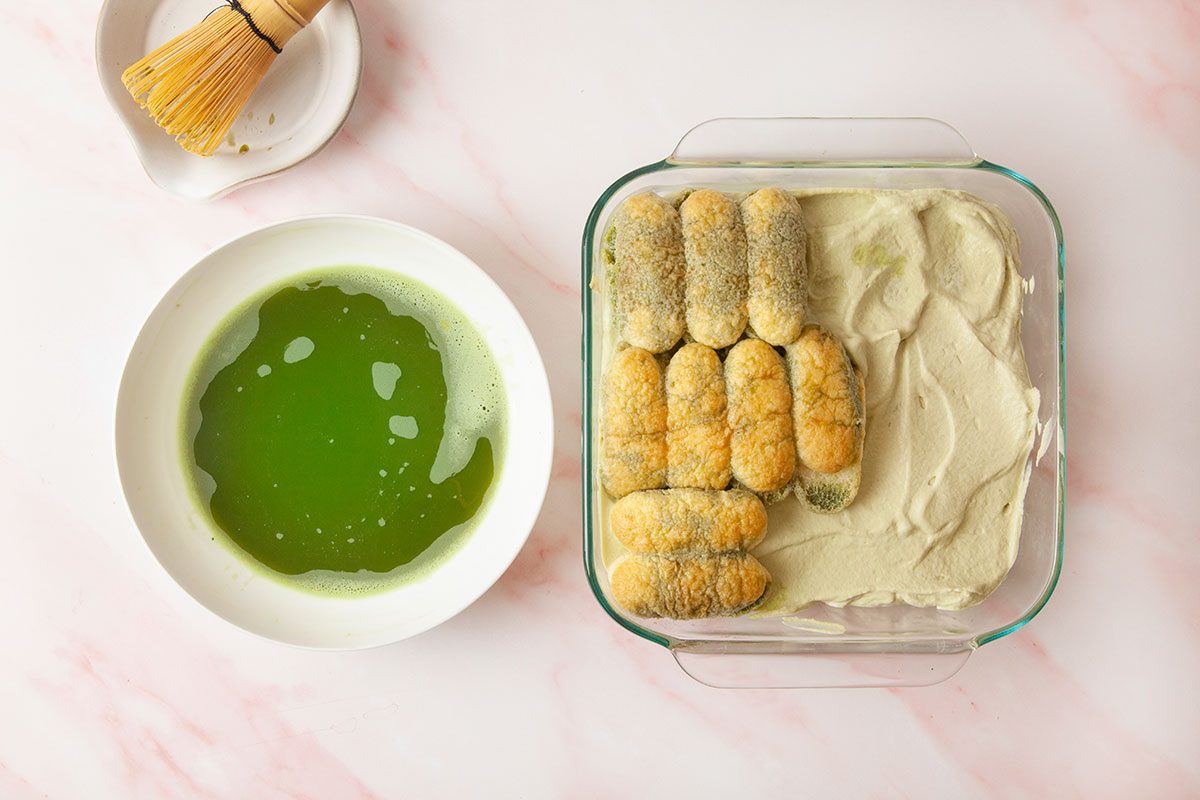 Matcha Tiramisu being preapared