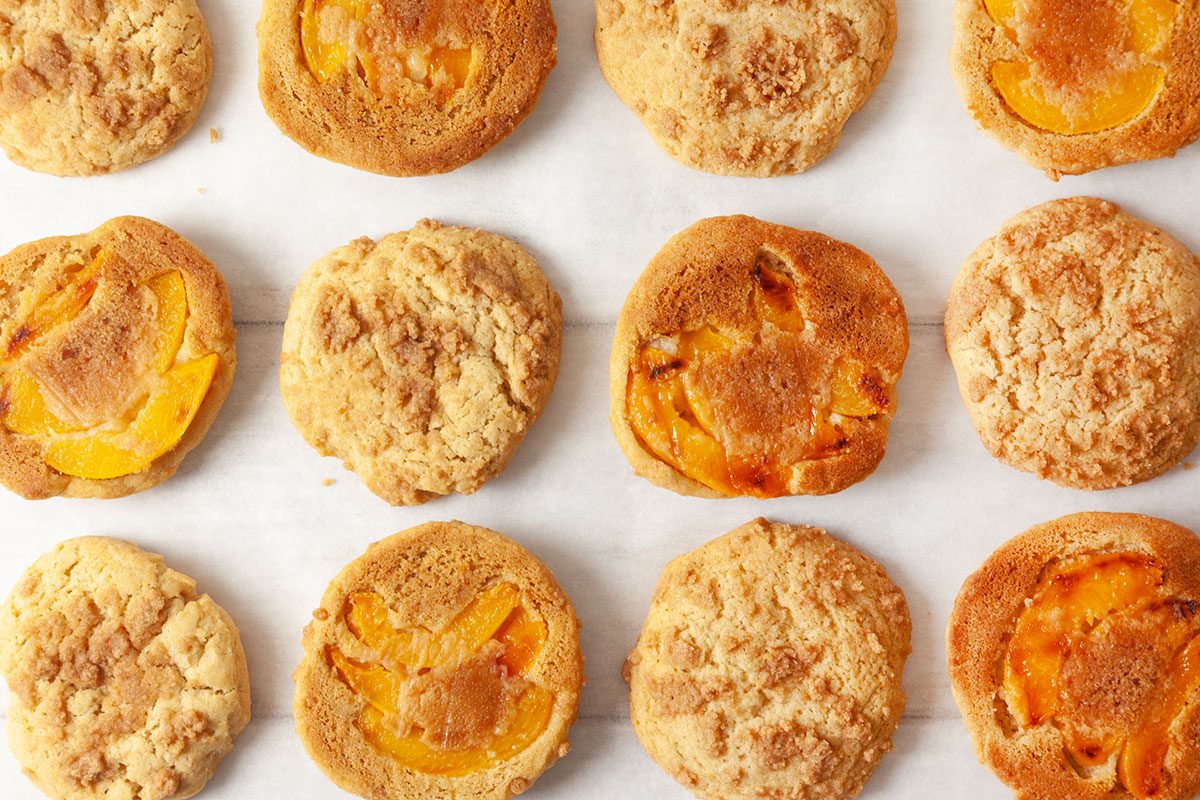 Peach Upside Down Cookies on a table, ready to eat