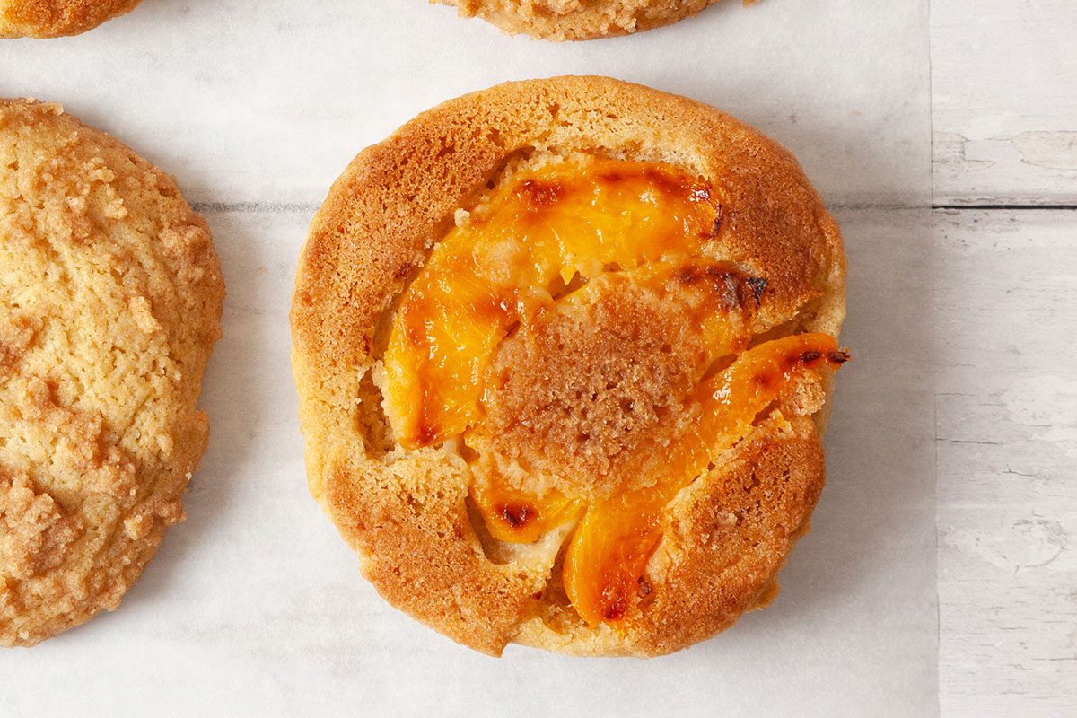 Peach Upside Down Cookies on a table, ready to eat