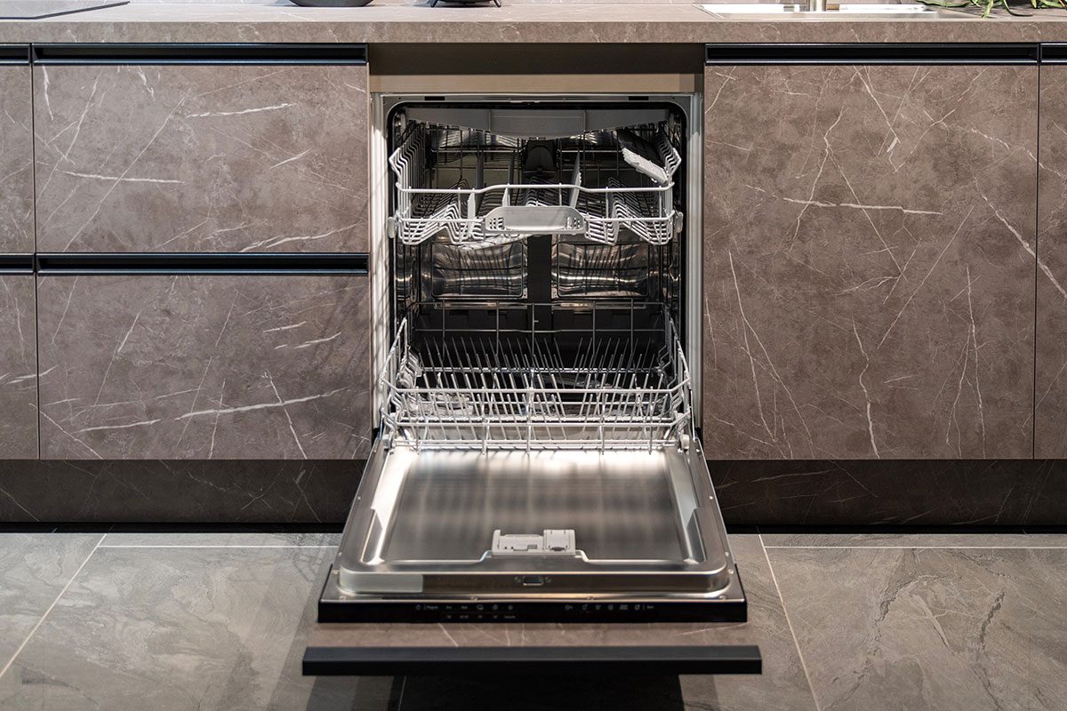 Empty Dishwasher in a kitchen