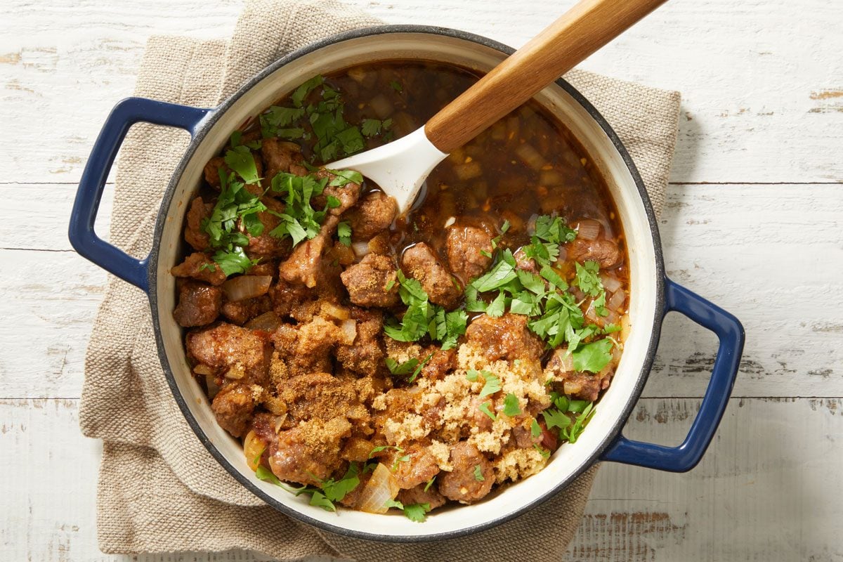 Return beef to pan; bring to a boil.