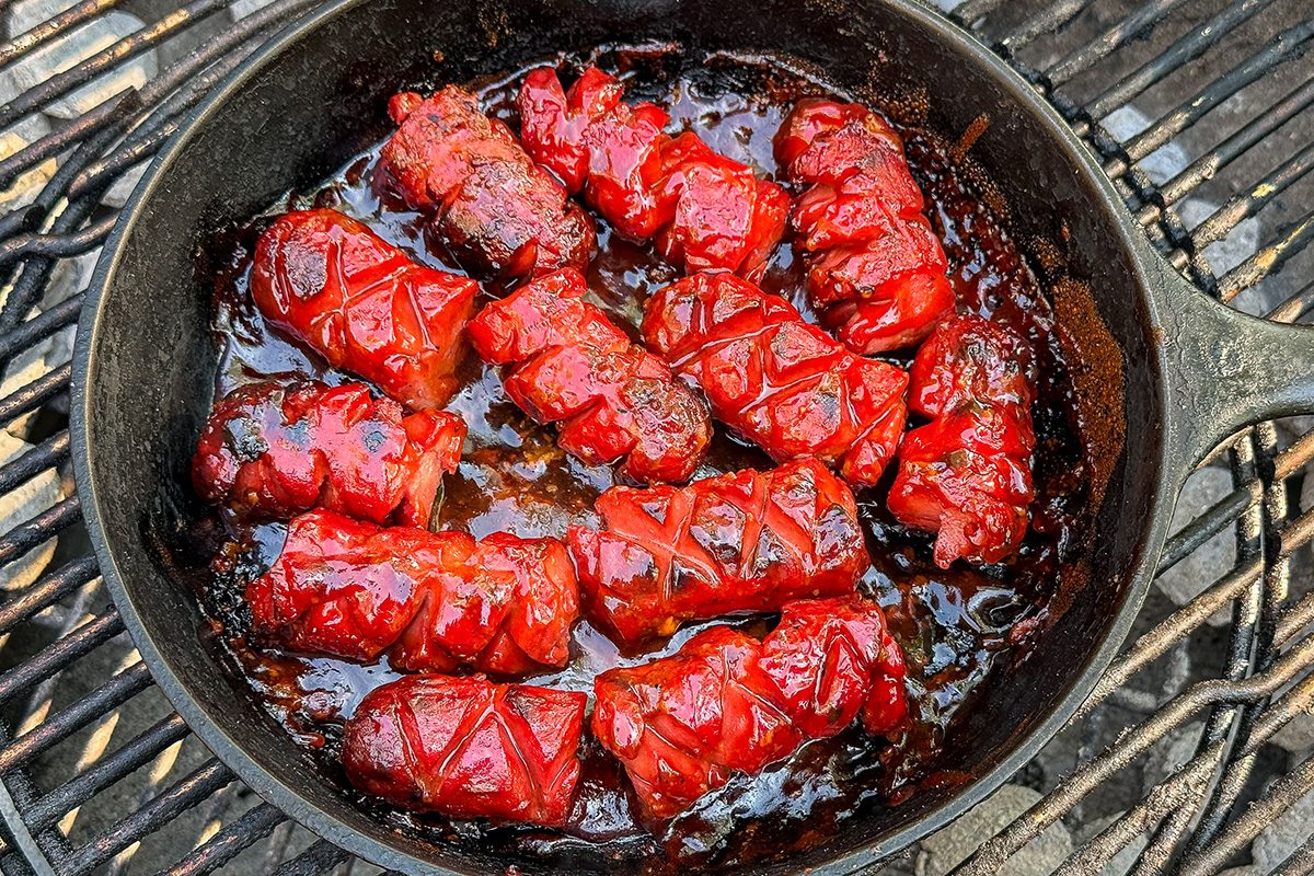 Hot Dog Burnt Ends in a pan