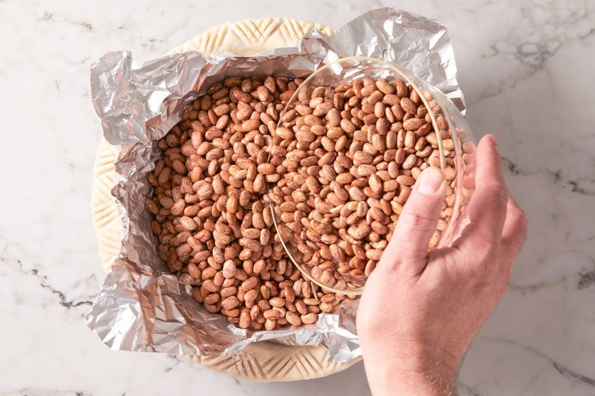 Fill with pie weights, dried beans or uncooked rice.