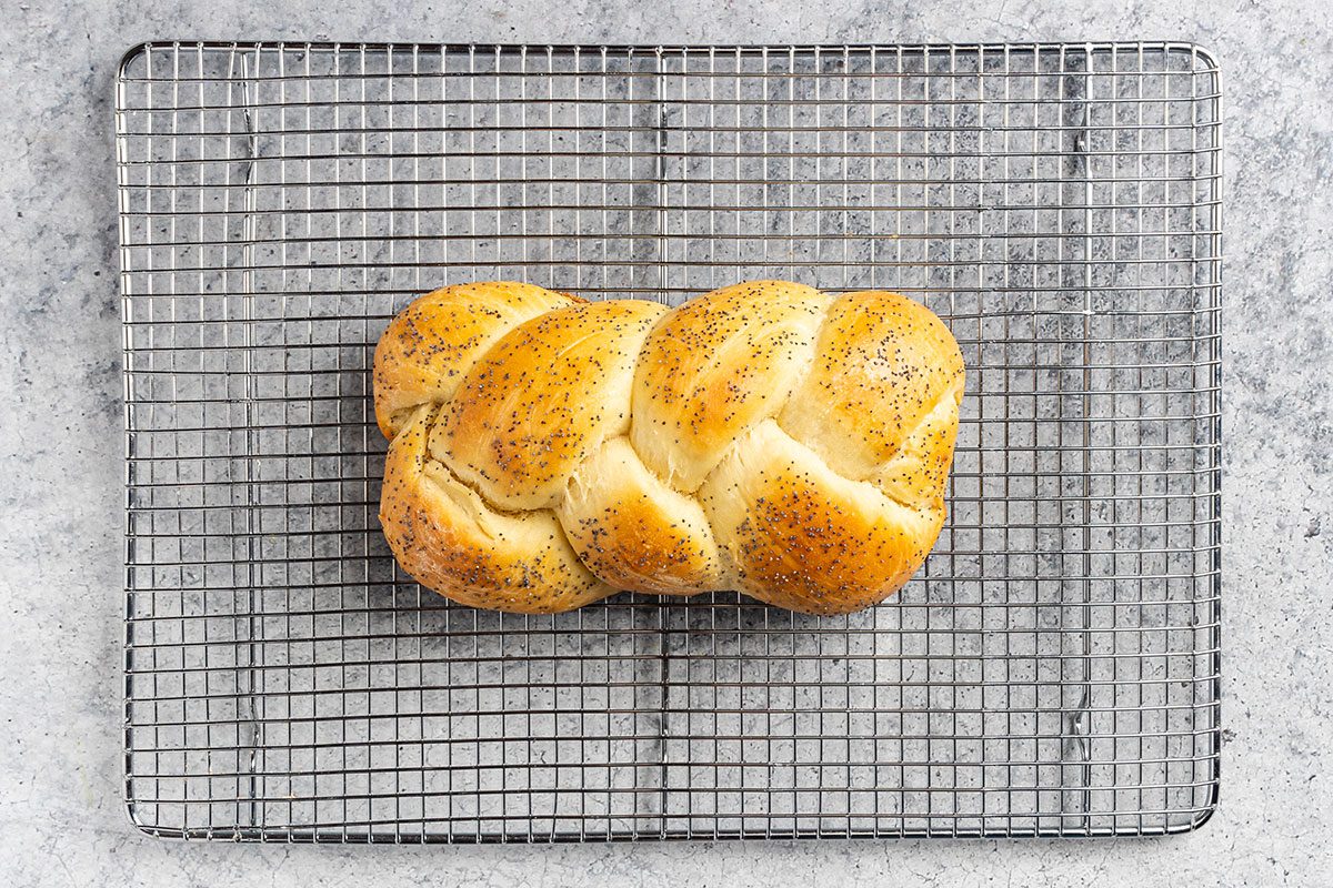 Baked Braided Bread on wire rack