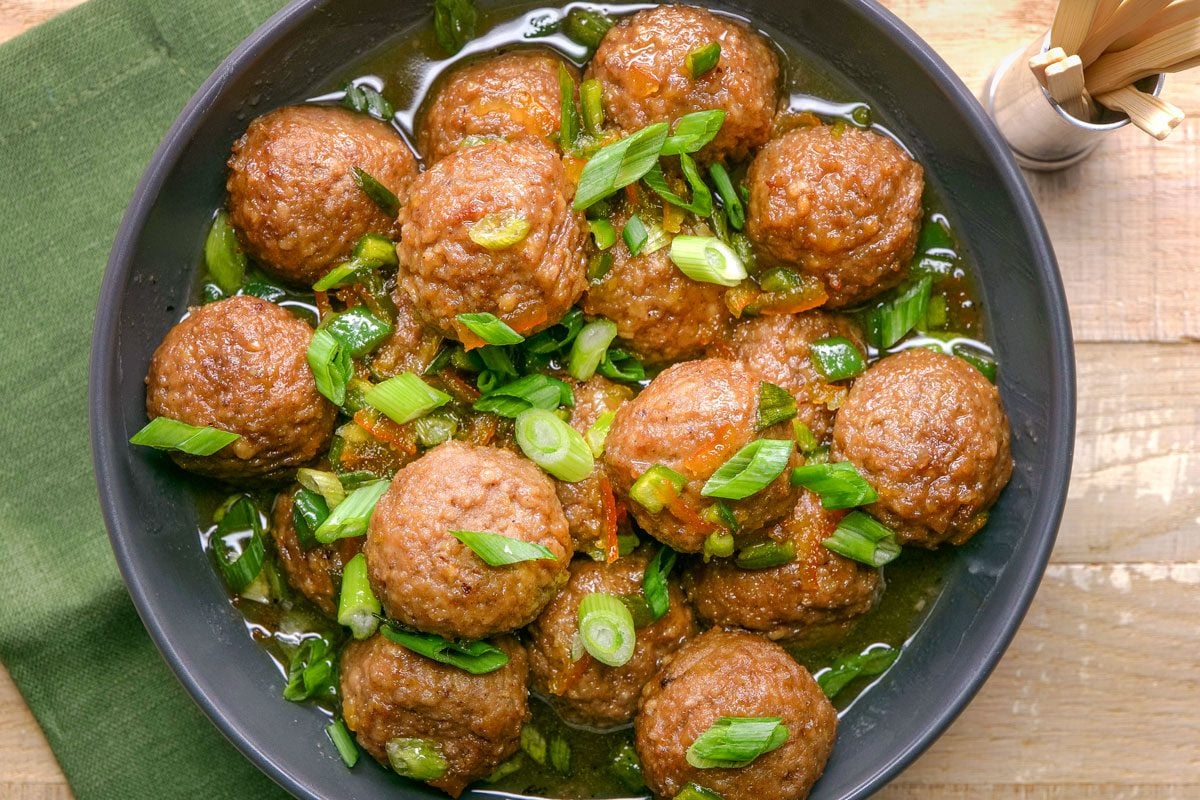 Overhead shot of Orange Marmalade Meatballs