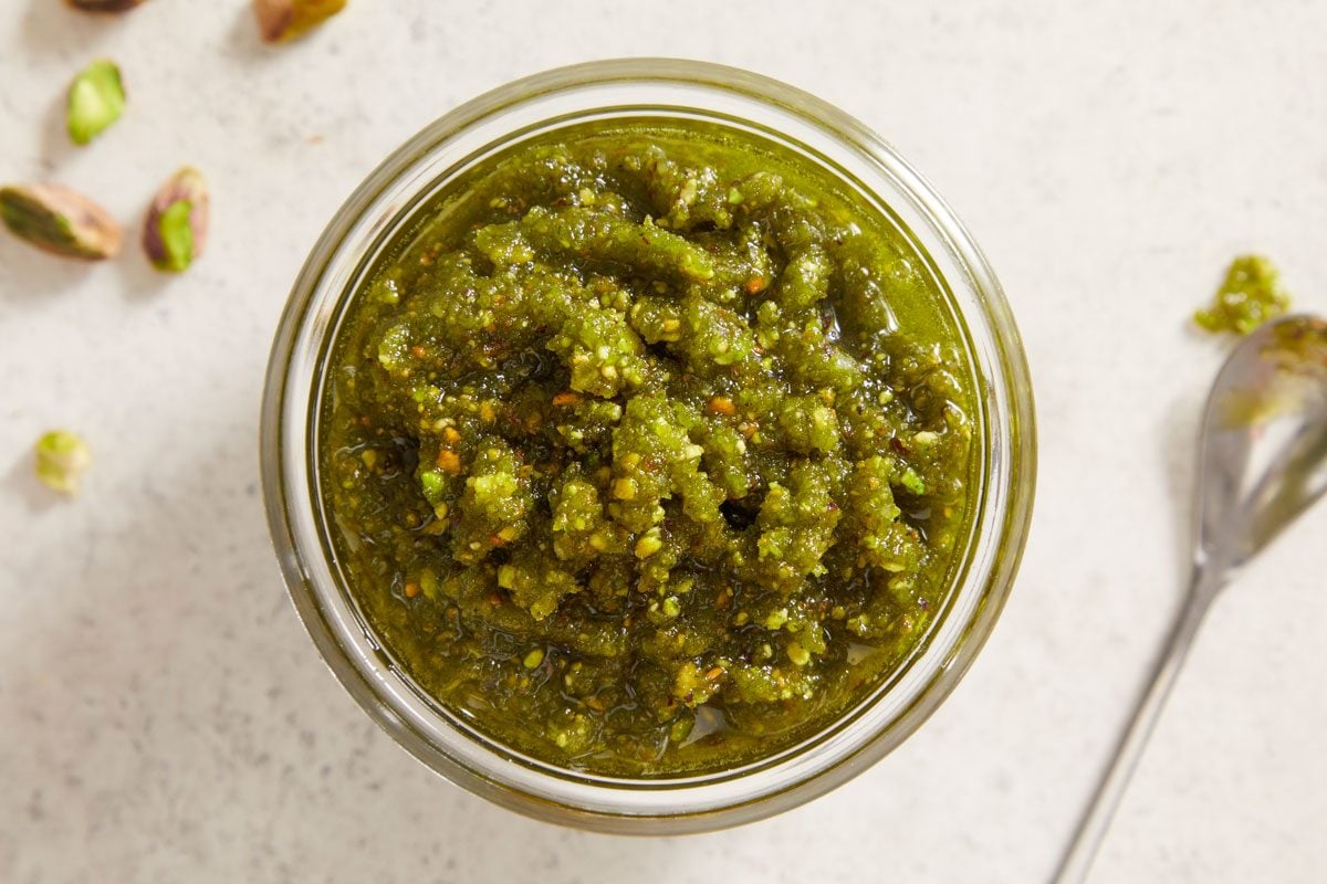 Overhead shot of Pistachio Pesto;