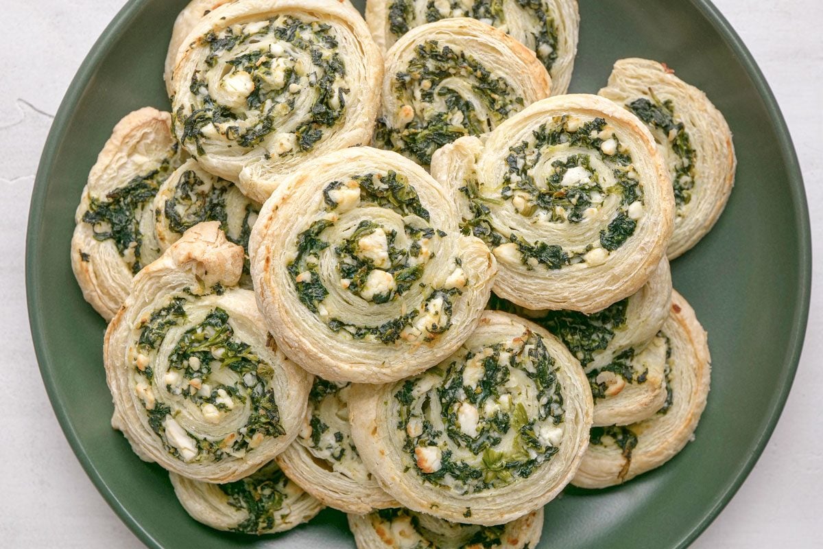 Overhead shot of Spinach And Feta Pinwheels