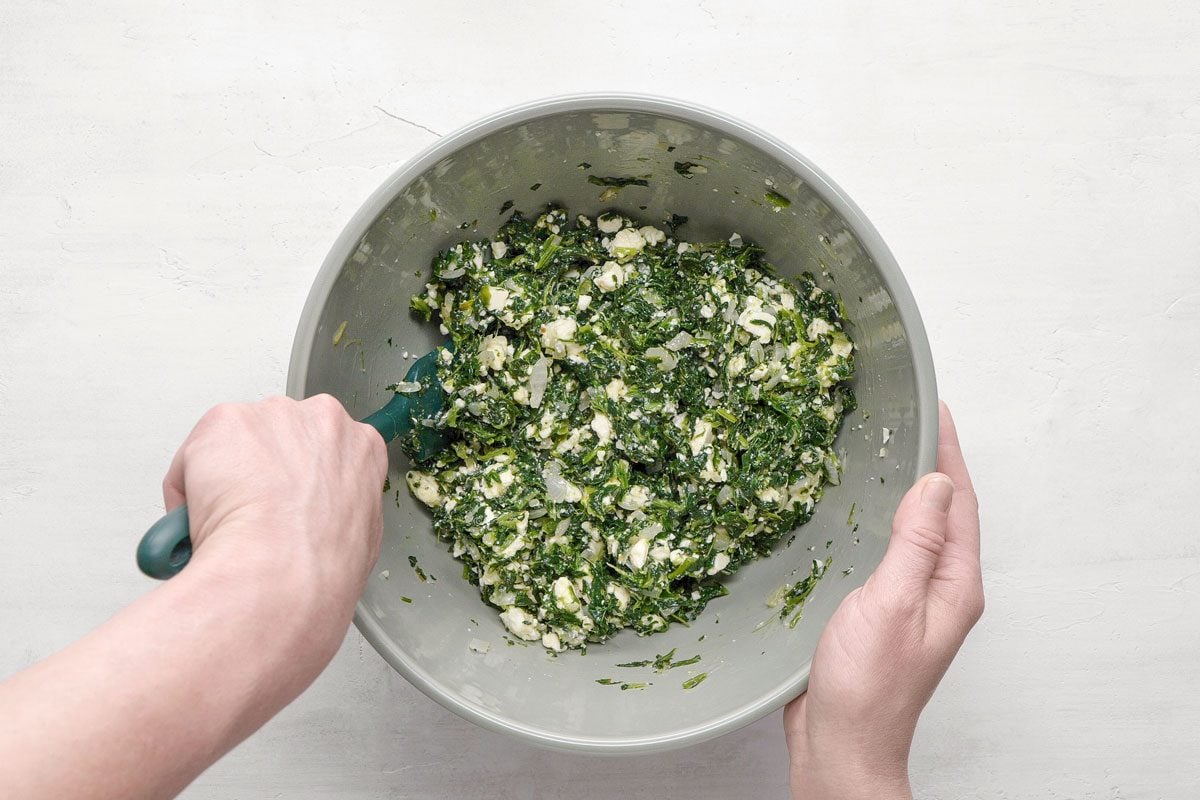 Transfer spinach mixture to a large bowl; cool.