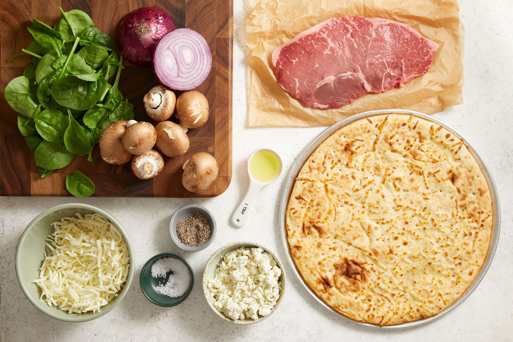 Overhead shot of ingredients on the kitchen counter