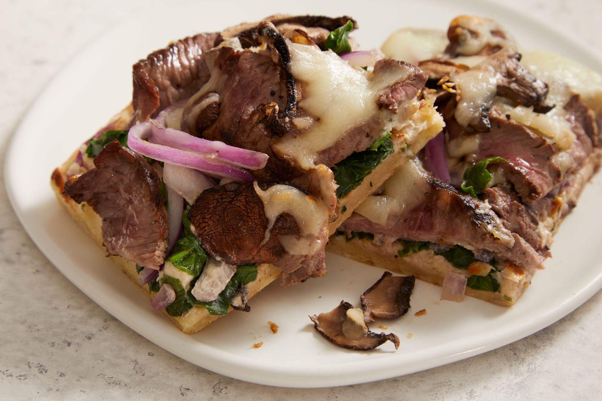 Close up shot of Garlic & Herb Steak Pizza