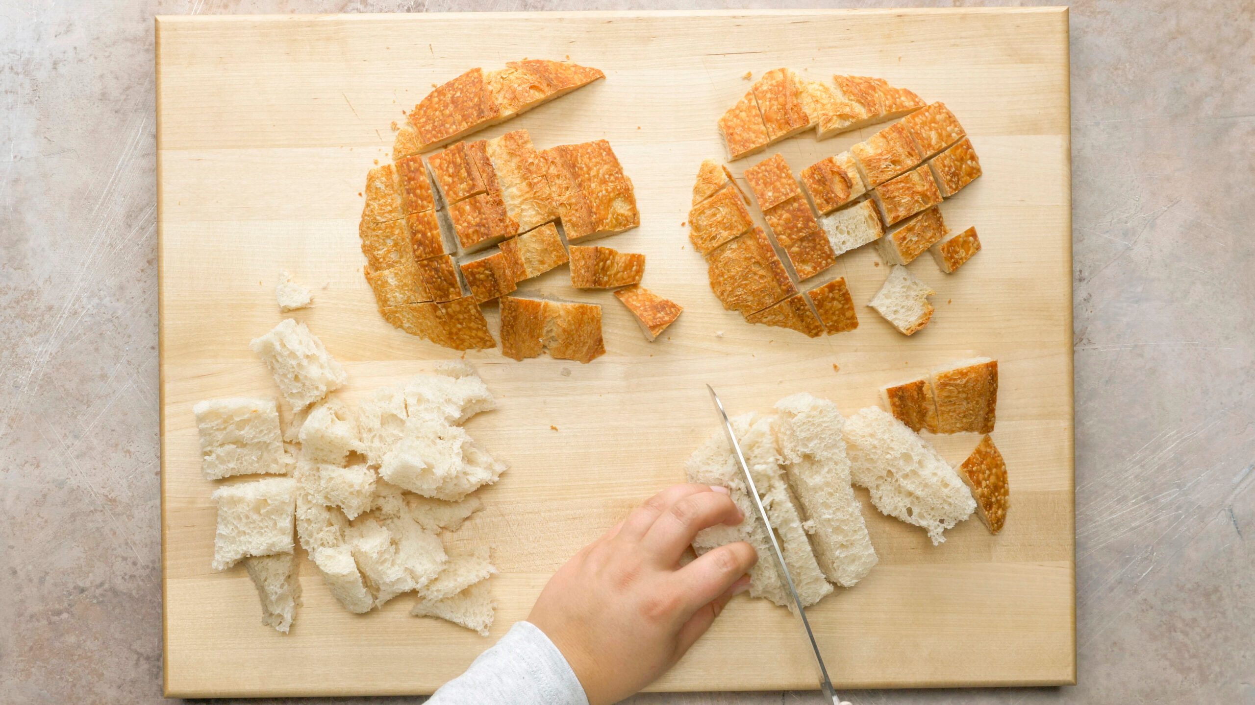 Cut The Bread Top Into A Chooped Fine Dices