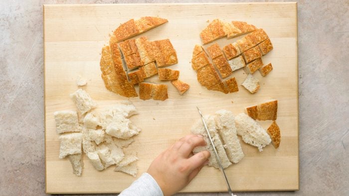 Cut The Bread Top Into A Chooped Fine Dices