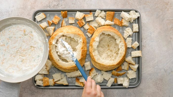 Carefully Hollow Out Bottoms And Spoon Crab Mixture Into Bread Bowls