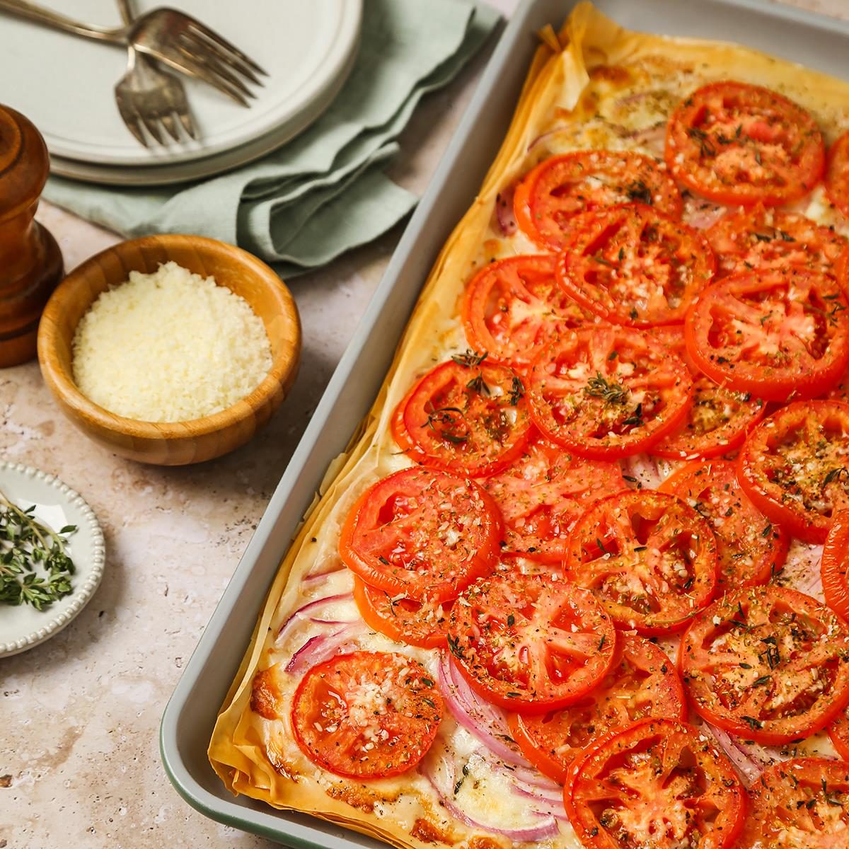 Tomato-Onion Phyllo Dough Pizza