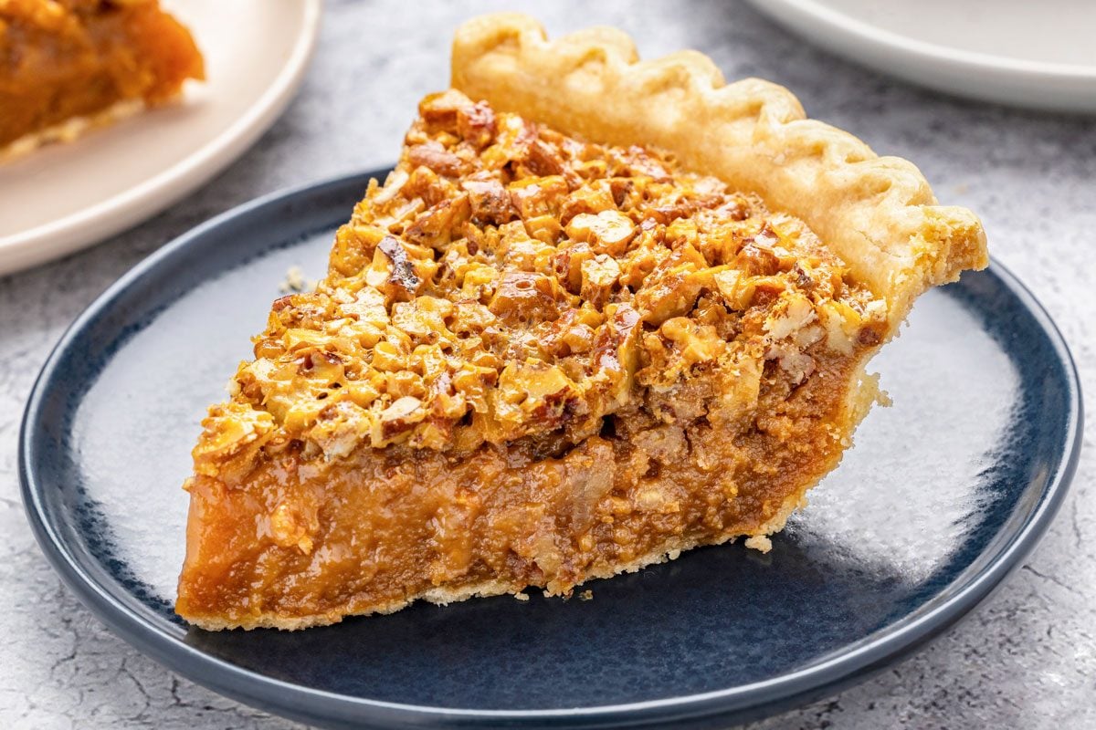 closeup shot of a slice of pie on a plate