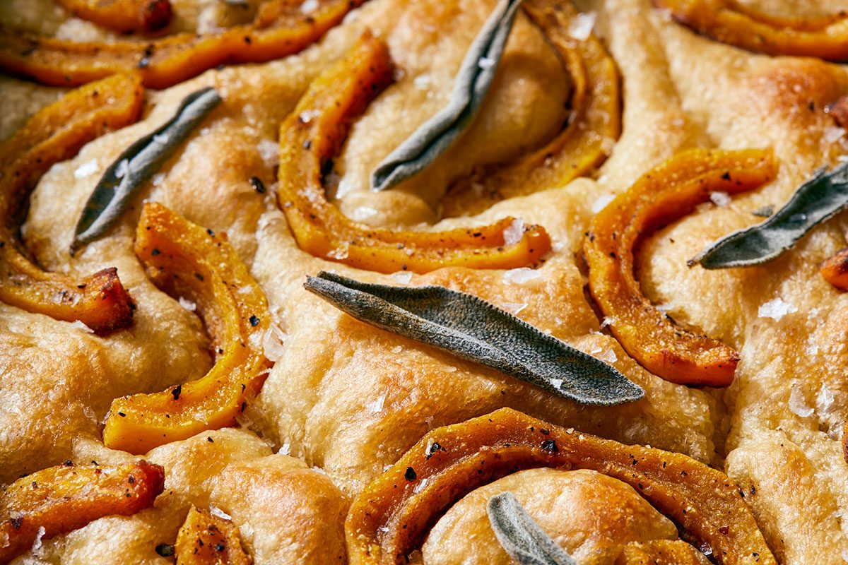 Close-up shot of Squash and Sage Focaccia