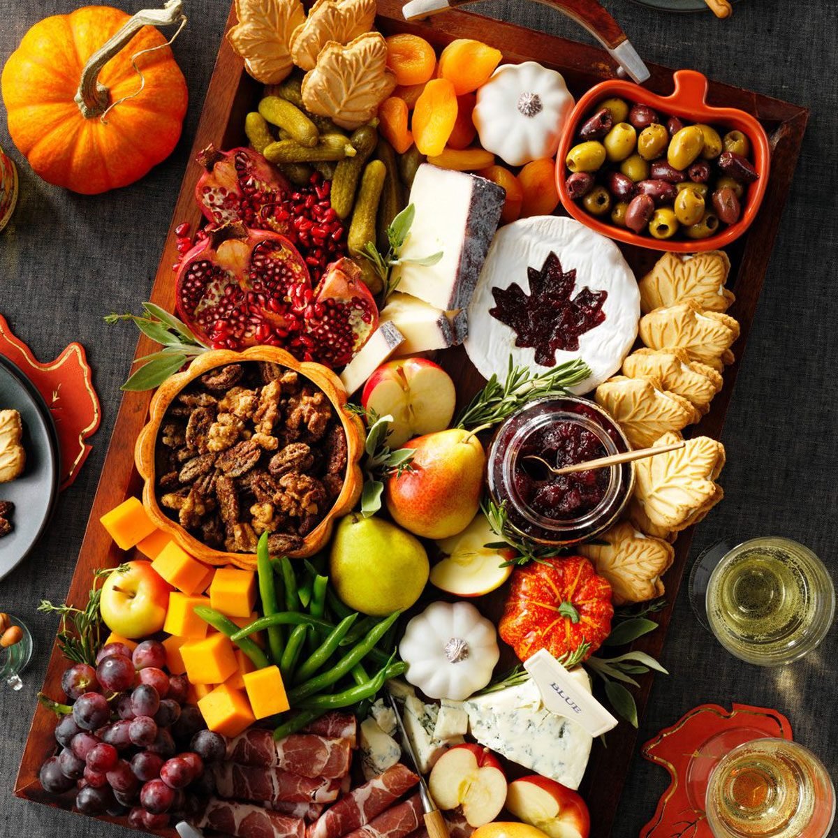 Grazing board with miscellaneous cheese meats and crackers