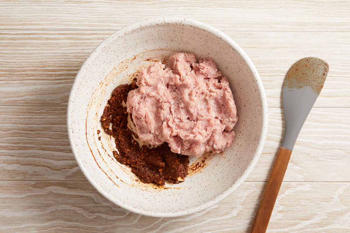 ground turkey added to spice mixture