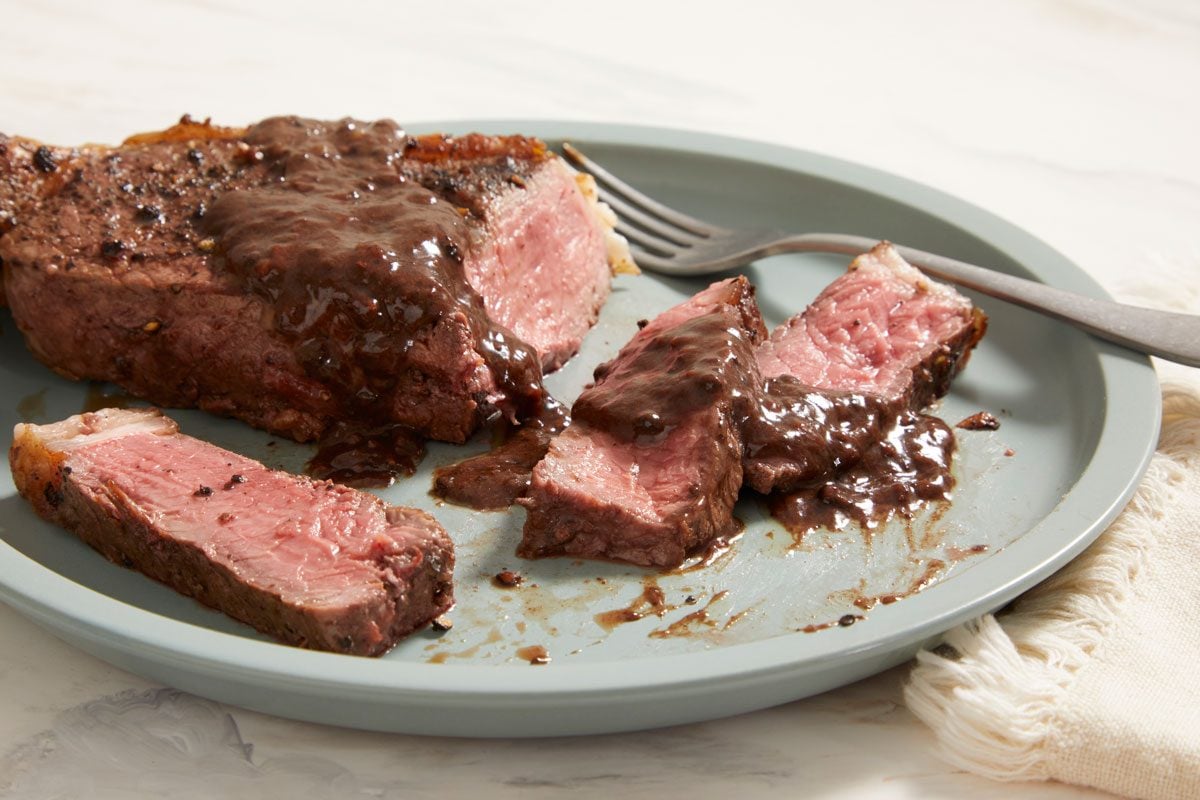 3/4 shot of Peppercorn Steaks