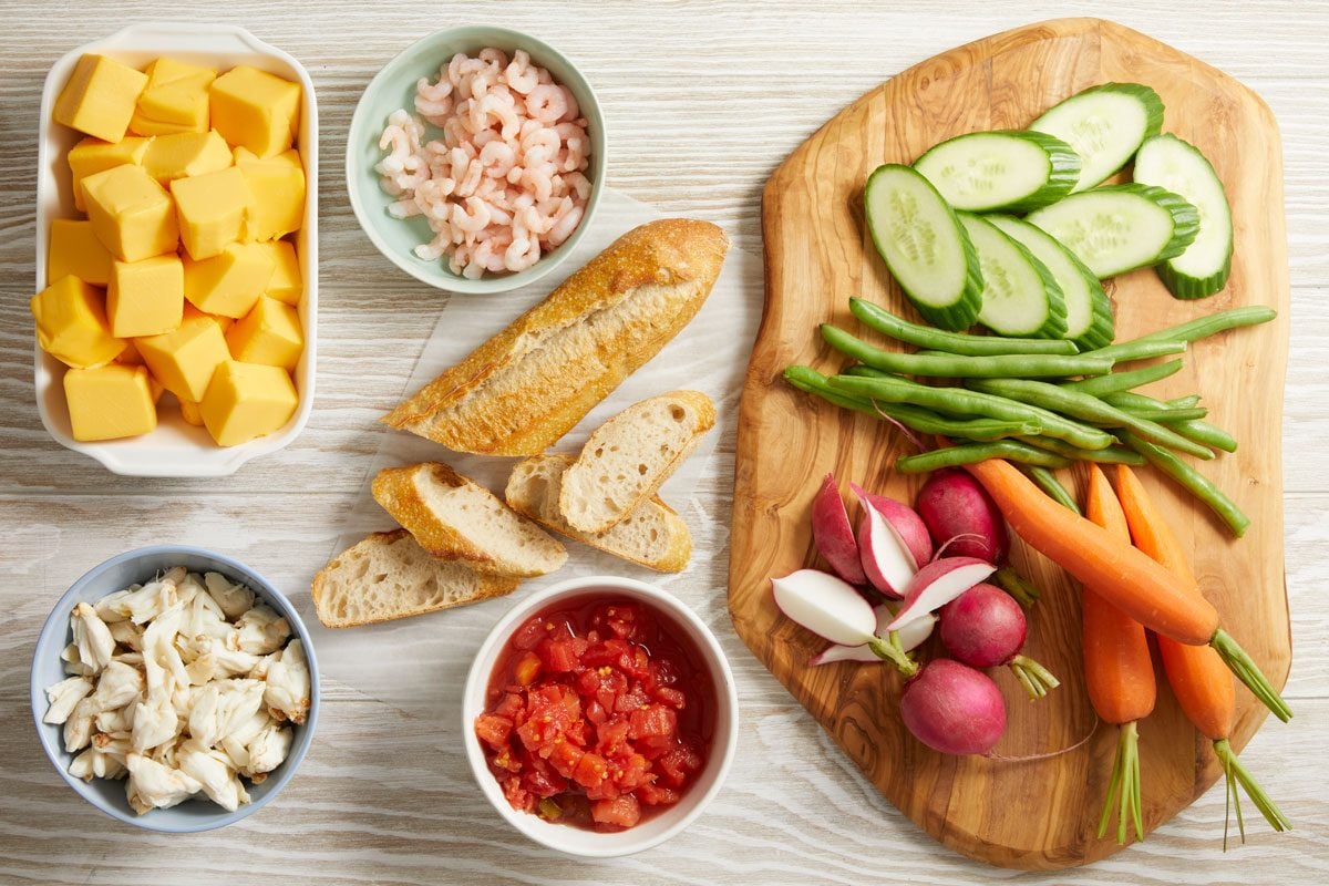 Overhead shot of ingredients for the Seafood Cheese Dip