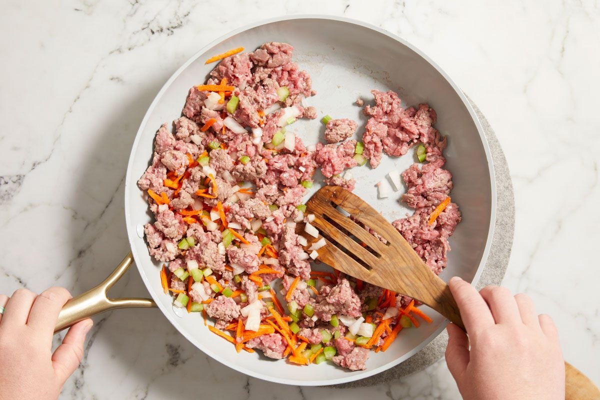 In a large skillet, cook beef, onion, celery and carrot; beef is no longer pink