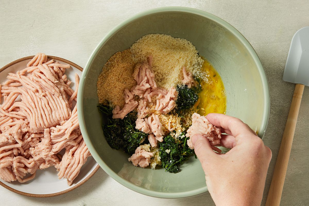 Mix ingredients to make Chicken Florentine Meatballs
