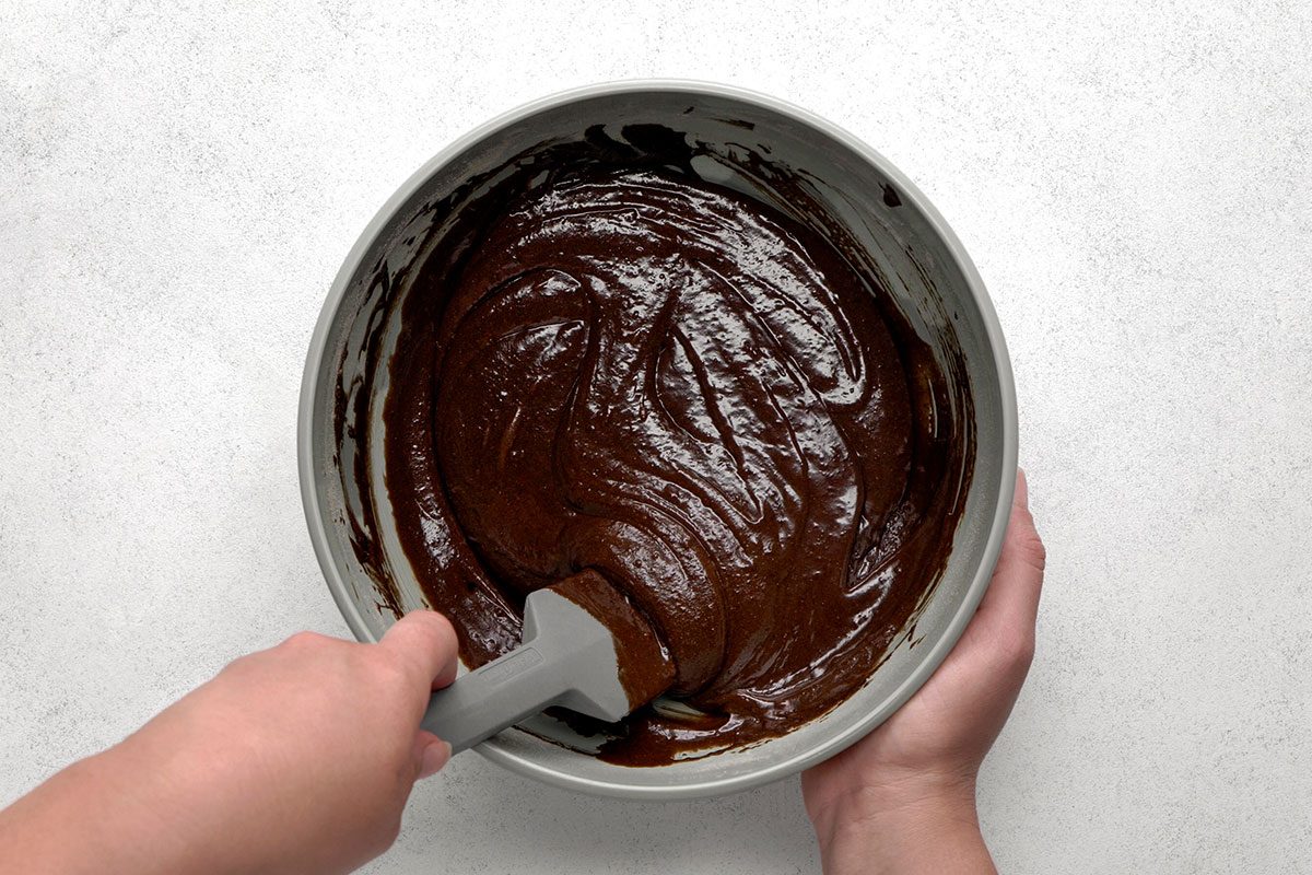 mixing the batter for Brownies
