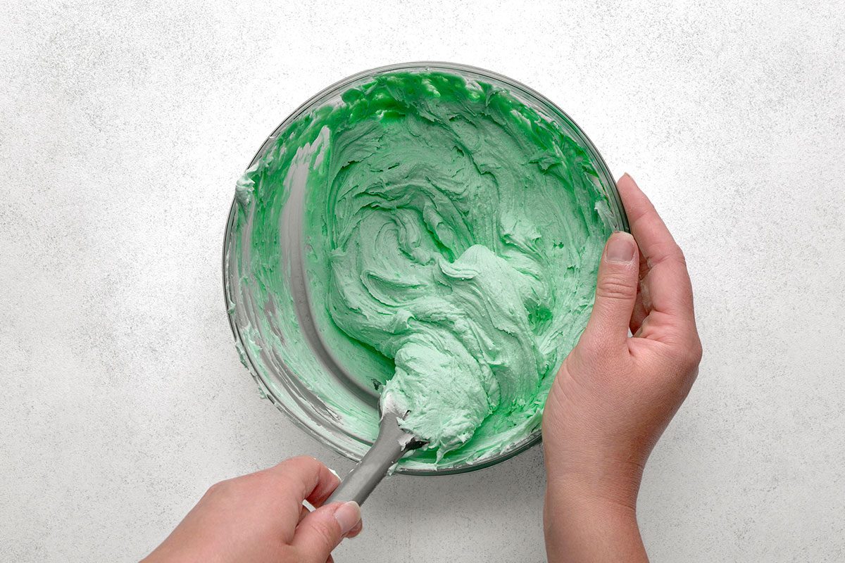 Making frosting for Christmas Tree Brownies