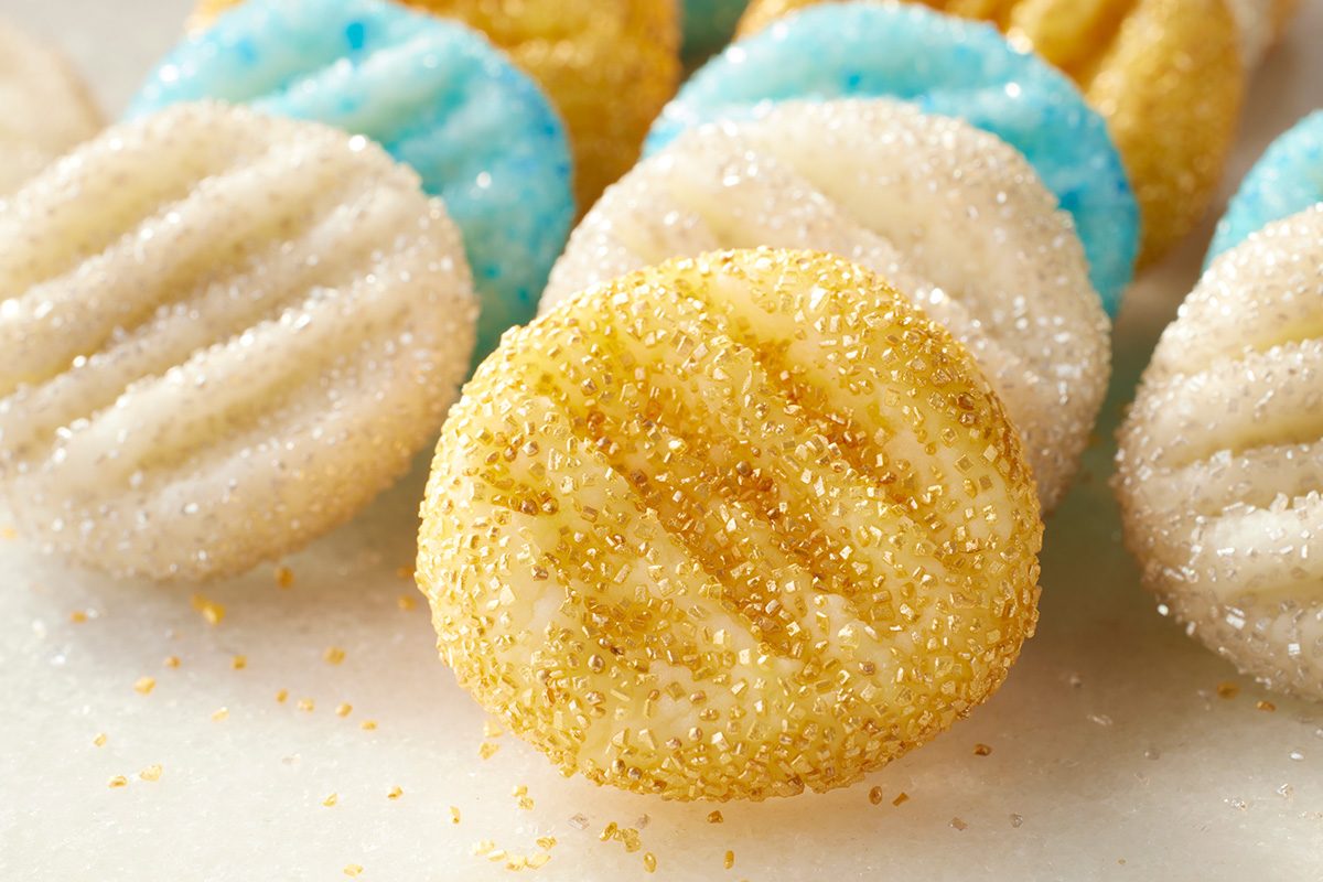 Close-up shot of round, ridged Cream Cheese Candies