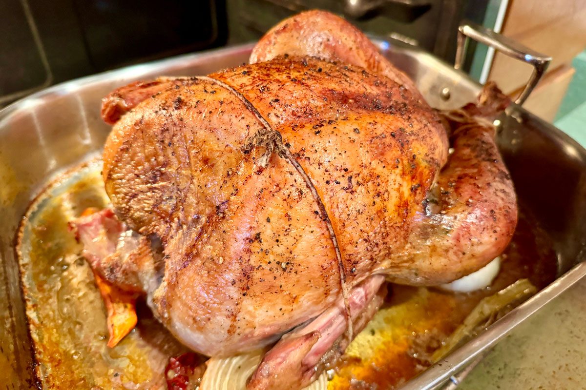 roasted turkey in a pan