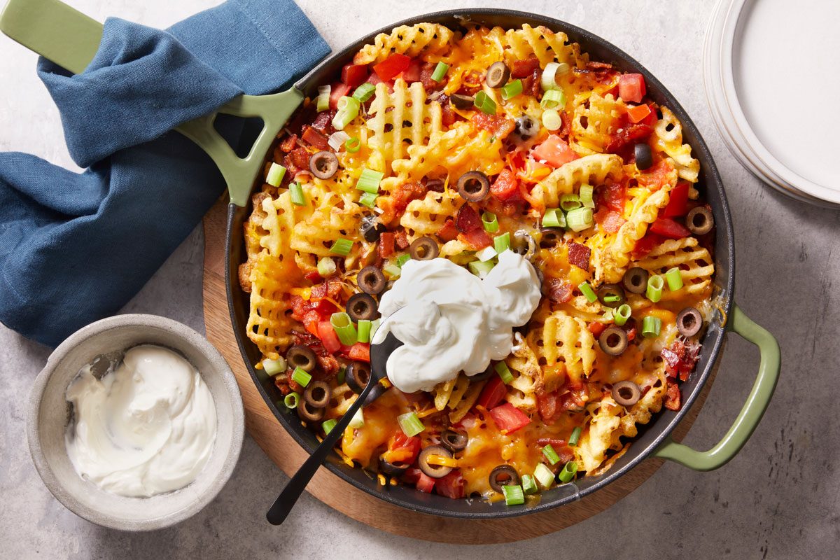 Overhead Shot Of Waffle Fry Nachos