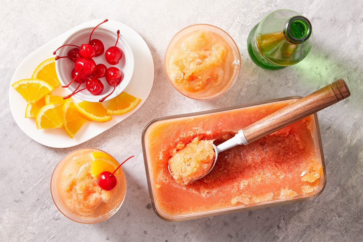 Overhead shot of Frozen Brandy Old-Fashioned