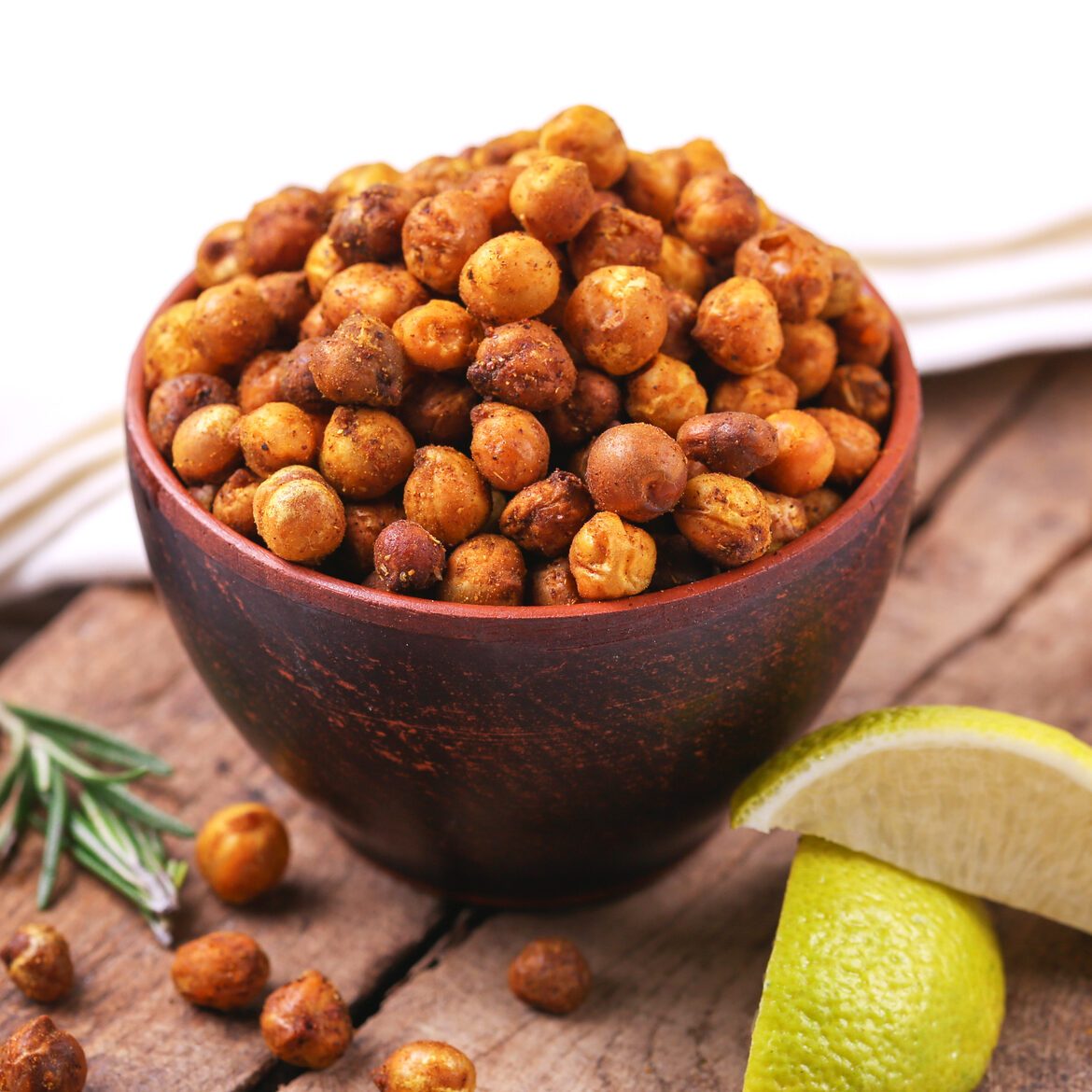 Indian cuisine. Roasted chickpeas with lime and rosemary