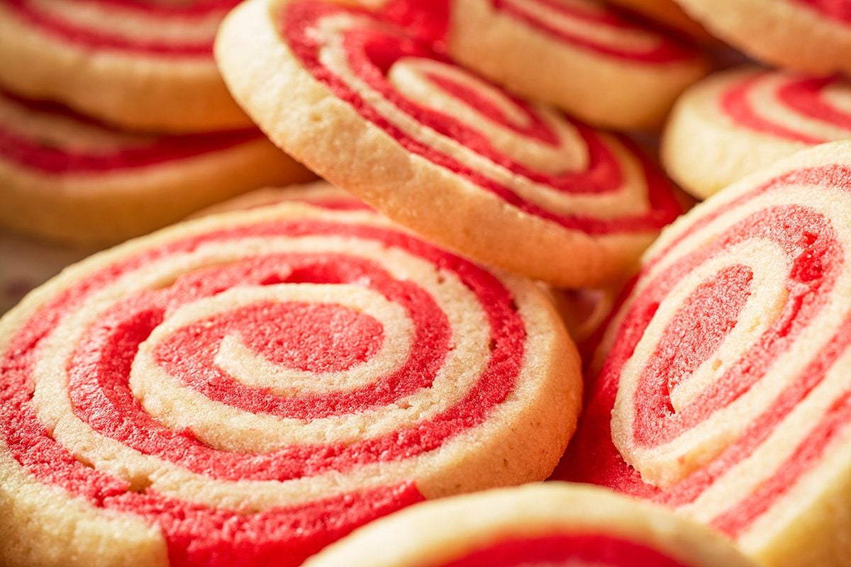 Closeup of overlapping peppermint pinwheels