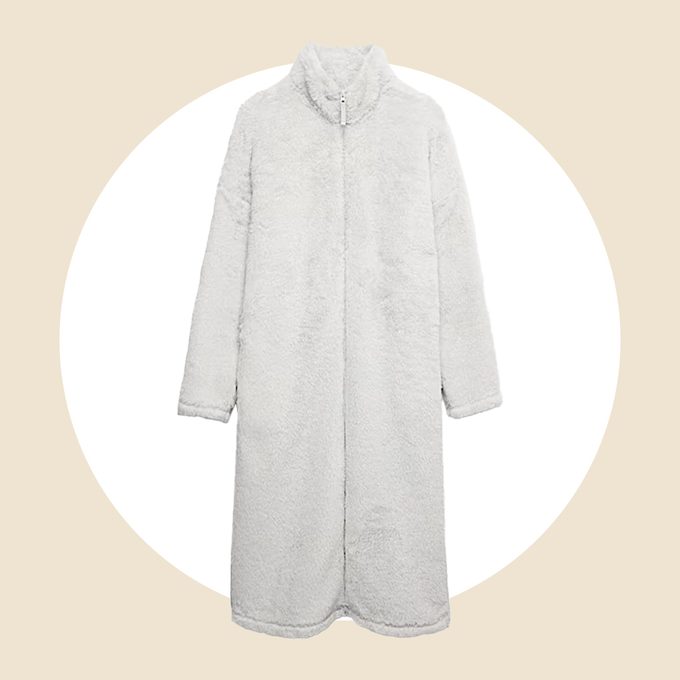 Long Pile Fleece Zipped Dressing Gown Via Marksandspencer.com 1