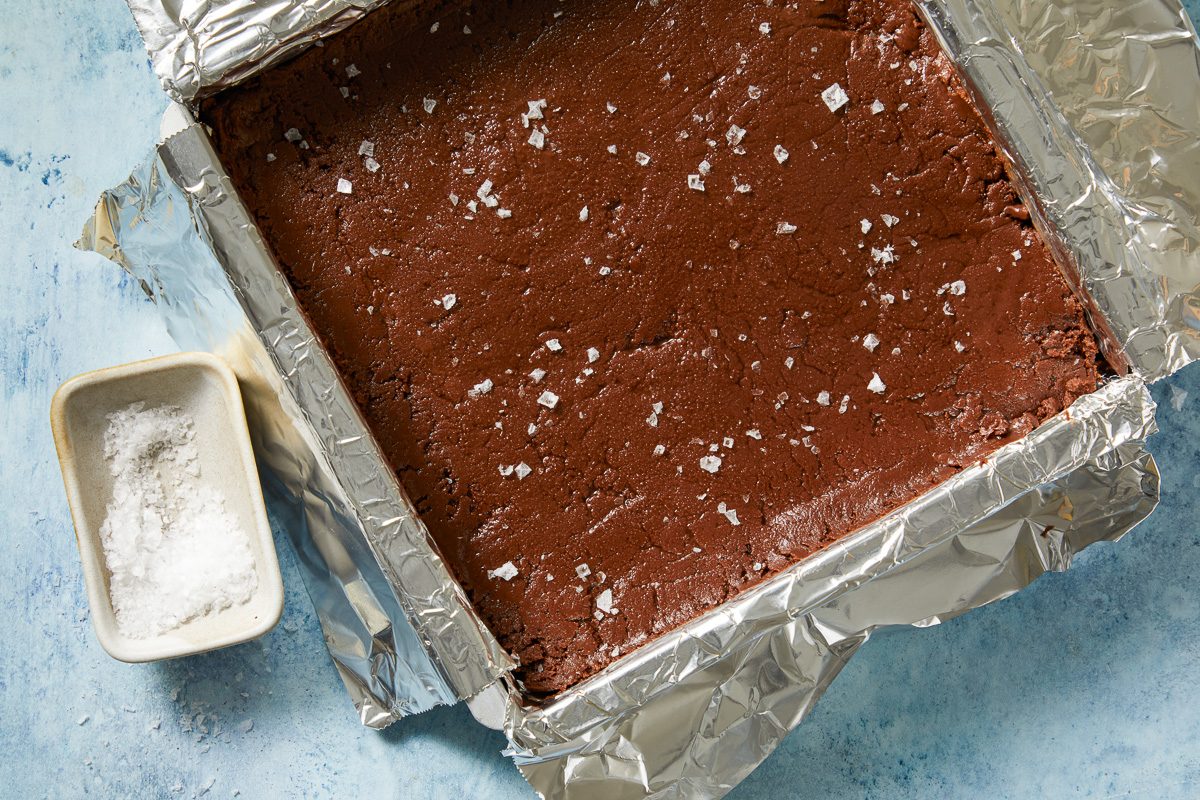 flaky sea salt sprinkled over fudge