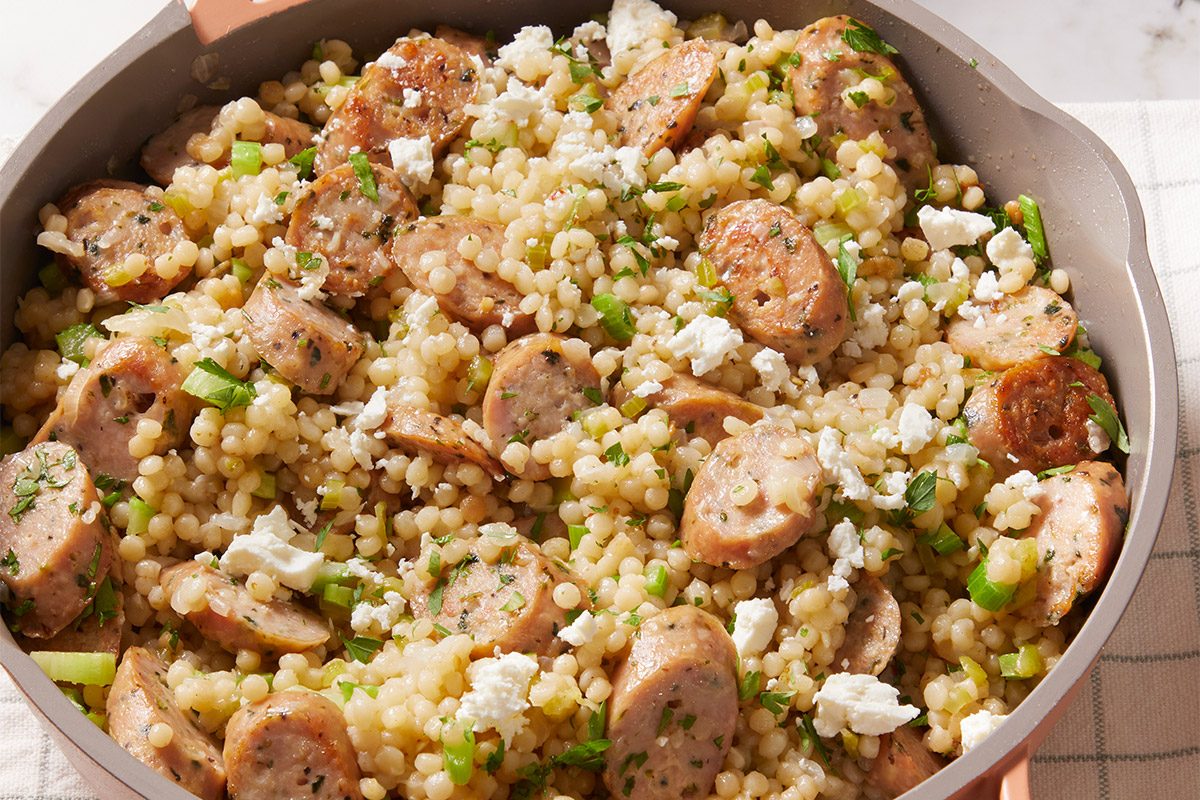 Vertical shot of Couscous & Chicken Sausage Skillet